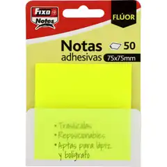 NOTAS ADHESIVAS 75X75MM TRANSPARENTE AMARILLO NEON 50HJ FIXO (65007861)