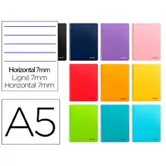 CUADERNO ESPIRAL LIDERPAPEL A5 MICRO SMART T. BLANDA 80H 60GR HORIZONTAL 7MM DOBLE MARGEN 6 TALADROS COLORES BJ02 8192
