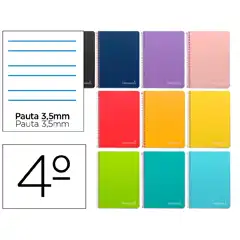 Material CUADERNO ESPIRAL LIDERPAPEL CUARTO WITTY T. DURA 80H 75GR RAYADO MONTESSORI 3,5 MM COLORES SURTIDOS BC56 08413