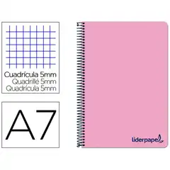 CUADERNO ESPIRAL LIDERPAPEL A7 MICRO WONDER T. PLASTICO 100H 90 GR CUADRO 5MM 4 BANDAS COLOR ROSA BG05 8921