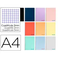 CUADERNO ESPIRAL LIDERPAPEL A4 WONDER T. PLASTICO 80H 90GR CUADRO 3MM CON MARGEN COLORES SURTIDOS BF26 8930