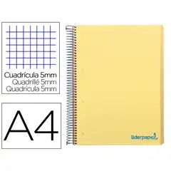 CUADERNO ESPIRAL LIDERPAPEL A4 MICRO WONDER T. PLASTICO 120H 90 GR CUADRO 5 MM 5 BANDA4 TALADROS COLOR AMARILLO BA20 8937