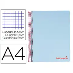 CUADERNO ESPIRAL LIDERPAPEL A4 MICRO WONDER T. PLASTICO 120H 90 GR CUADRO 5 MM 5 BANDA4 TALADROS COLOR CELESTE BA15 8938