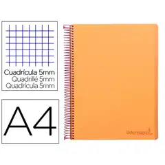CUADERNO ESPIRAL LIDERPAPEL A4 MICRO WONDER T. PLASTICO 120H 90 GR CUADRO 5 MM 5 BANDA4 TALADROS COLOR NARANJA BA18 8939