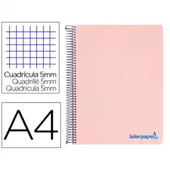 CUADERNO ESPIRAL LIDERPAPEL A4 MICRO WONDER T. PLASTICO 120H 90 GR CUADRO 5 MM 5 BANDAS 4 TALADROS COLOR ROSA BA16 8940