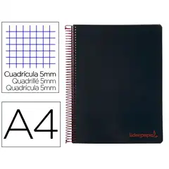 CUADERNO ESPIRAL LIDERPAPEL A4 MICRO WONDER T. PLASTICO 120H 90 GR CUADRO 5 MM 5 BANDAS 4 TALADROS COLOR NEGRO BA85 8943