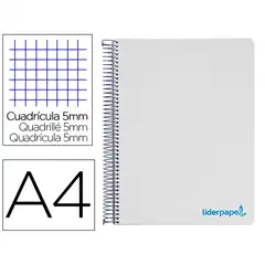 CUADERNO ESPIRAL LIDERPAPEL A4 MICRO WONDER T. PLASTICO 120H 90 GR CUADRO 5 MM 5 BANDAS 4 TALADROS COLOR GRIS BA87 8945