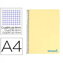 CUADERNO ESPIRAL LIDERPAPEL A4 WONDER T. PLASTICO 80H 90GR CUADRO 4MM CON MARGEN COLOR AMARILLO TH04 8947