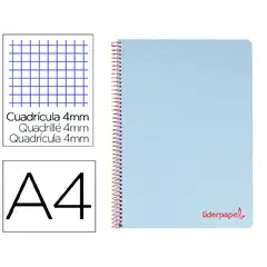 CUADERNO ESPIRAL LIDERPAPEL A4 WONDER T. PLASTICO 80H 90GR CUADRO 4MM CON MARGEN COLOR AZUL TH01 8948