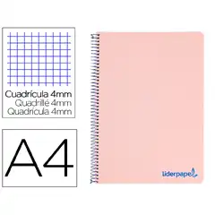 CUADERNO ESPIRAL LIDERPAPEL A4 WONDER T. PLASTICO 80H 90GR CUADRO 4MM CON MARGEN COLOR ROSA TH02 8970