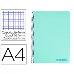 CUADERNO ESPIRAL LIDERPAPEL A4 WONDER T. PLASTICO 80H 90GR CUADRO 4MM CON MARGEN COLOR VERDE TH03 9132