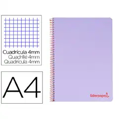 CUADERNO ESPIRAL LIDERPAPEL A4 WONDER T. PLASTICO 80H 90GR CUADRO 4MM CON MARGEN COLOR VIOLETA TH06 9133