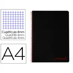 CUADERNO ESPIRAL LIDERPAPEL A4 WONDER T. PLASTICO 80H 90GR CUADRO 4MM CON MARGEN COLOR NEGRO TH62 9172