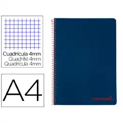 CUADERNO ESPIRAL LIDERPAPEL A4 WONDER T. PLASTICO 80H 90GR CUADRO 4MM CON MARGEN COLOR AZUL MARINO TH63 9173