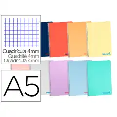 Material CUADERNO ESPIRAL LIDERPAPEL A5 WONDER T. PLASTICO 80H 90G CUADRO 4MM CON MARGEN COLORES SURTIDOS BC19 9227