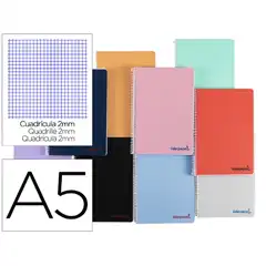 CUADERNO ESPIRAL LIDERPAPEL A5 WONDER T. PLASTICO 80H 90G MILIMETRADO 2MM COLORES SURTIDOS TH49 9230