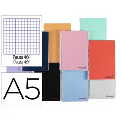CUADERNO ESPIRAL LIDERPAPEL A5 WONDER T. PLASTICO 80H 90G RAYADO N.46 COLORES SURTIDOS TH55 9231