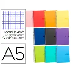 CUADERNO ESPIRAL LIDERPAPEL A5 CRAFTY T. FORRADA 80H 90 GR CUADRO 4 MM CON MARGEN COLORES SURTIDOS BC79 09243