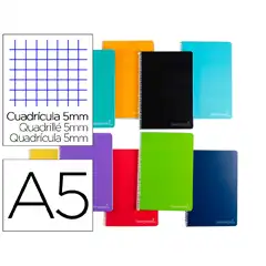 CUADERNO ESPIRAL LIDERPAPEL A5 MICRO WITTY T. DURA 140H 75GR CUADRO 5MM 5 BANDAS 6 TALADROS COLORES SURTIDOS BJ06 9769