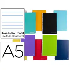CUADERNO ESPIRAL LIDERPAPEL A5 MICRO WITTY T. DURA 140H 75GR HORIZONTAL 8MM 5 BANDAS 6 TALADROS COLORES SURTIDOS BJ07 9770