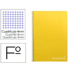 CUADERNO ESPIRAL LIDERPAPEL Fº WITTY T. DURA 80H 75GR CUADRO 4MM CON MARGEN COLOR AMARILLO BV01 9791