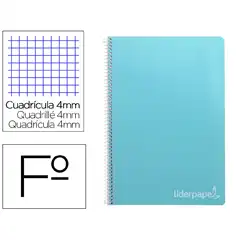 CUADERNO ESPIRAL LIDERPAPEL Fº WITTY T. DURA 80H 75GR CUADRO 4MM CON MARGEN COLOR CELESTE BF32 9792