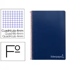CUADERNO ESPIRAL LIDERPAPEL Fº WITTY T. DURA 80H 75GR CUADRO 4MM CON MARGEN COLOR AZUL MARINO BV02 9793