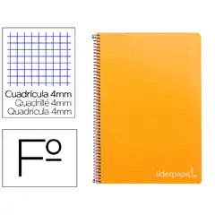 CUADERNO ESPIRAL LIDERPAPEL Fº WITTY T. DURA 80H 75GR CUADRO 4MM CON MARGEN COLOR NARANJA BF36 9794