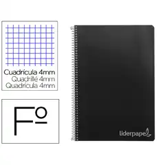 CUADERNO ESPIRAL LIDERPAPEL Fº WITTY T. DURA 80H 75GR CUADRO 4MM CON MARGEN COLOR NEGRO BF33 9796