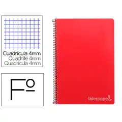 CUADERNO ESPIRAL LIDERPAPEL Fº WITTY T. DURA 80H 75GR CUADRO 4MM CON MARGEN COLOR ROJO BF34 9797