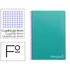 CUADERNO ESPIRAL LIDERPAPEL Fº WITTY T. DURA 80H 75GR CUADRO 4MM CON MARGEN COLOR TURQUESA BV03 9799
