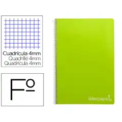CUADERNO ESPIRAL LIDERPAPEL Fº WITTY T. DURA 80H 75GR CUADRO 4MM CON MARGEN COLOR VERDE BF35 9801