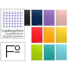 CUADERNO ESPIRAL LIDERPAPEL Fº WITTY T. DURA 80H 75GR CUADRO 6MM CON MARGEN COLORES SURTIDOS BF67 9868
