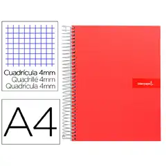 CUADERNO ESPIRAL LIDERPAPEL A4 CRAFTY T. FORRADA 80H 90 GR CUADRO 4MM CON MARGEN COLOR ROJA BF47 9926