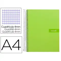 CUADERNO ESPIRAL LIDERPAPEL A4 CRAFTY T. FORRADA 80H 90 GR CUADRO 4MM CON MARGEN COLOR VERDE BF48 09927