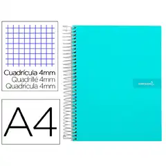 CUADERNO ESPIRAL LIDERPAPEL A4 CRAFTY T. FORRADA 80H 90 GR CUADRO 4MM CON MARGEN COLOR TURQUESA BJ78 09941