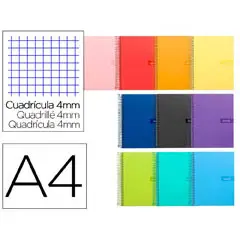 BLOC ESPIRAL LIDERPAPEL A4 TAPA FORRADA 80H 80G CUADRO 4MM CON MARGEN. COLORES SURTIDOS 09951 BF62