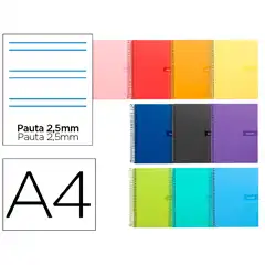 Material CUADERNO ESPIRAL LIDERPAPEL A4 CRAFTY T. FORRADA 80H 90 GR PAUTA ESTRECHA 2,5MM CON MARGEN COLORES SURTIDOS BF51 9969