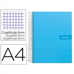 CUADERNO ESPIRAL LIDERPAPEL A4 MICRO CRAFTY T. FORRADA 120H 90 GR CUADRO 5 MM 5 BANDAS 4 COLORES CELESTE BA57 9970