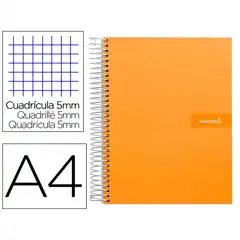 CUADERNO ESPIRAL LIDERPAPEL A4 MICRO CRAFTY T. FORRADA 120H 90 GR CUADRO 5 MM 5 BANDAS 4 COLORES COLOR NARANJA BA10 9972