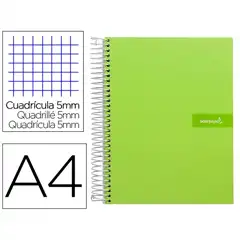 CUADERNO ESPIRAL LIDERPAPEL A4 MICRO CRAFTY T. FORRADA 120H 90 GR CUADRO 5 MM 5 BANDAS 4 COLORES COLOR VERDE BA07 9974