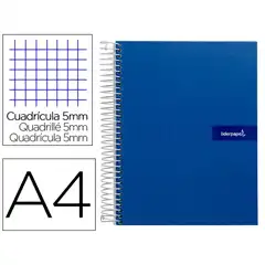 CUADERNO ESPIRAL LIDERPAPEL A4 MICRO CRAFTY T. FORRADA 120H 90 GR CUADRO 5 MM 5 BANDAS 4 COLORES COLOR AZUL BA05 9975
