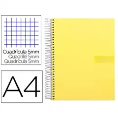 CUADERNO ESPIRAL LIDERPAPEL A4 MICRO CRAFTY T. FORRADA 120H 90GR CUADRO 5MM 5 BANDAS 4 TALADROS COLOR AMARILLO BA89 9976