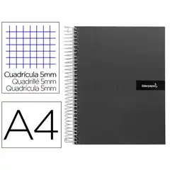 CUADERNO ESPIRAL LIDERPAPEL A4 MICRO CRAFTY T. FORRADA 120H 90 GR CUADRO 5 MM 5 BANDAS 4 COLORES COLOR NEGRO BA90 9977