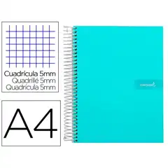 CUADERNO ESPIRAL LIDERPAPEL A4 MICRO CRAFTY T. FORRADA 120H 90GR CUADRO 5MM 5 BANDAS 4 TALADROS COLOR TURQUESA BA91 9978