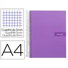 CUADERNO ESPIRAL LIDERPAPEL A4 MICRO CRAFTY T. FORRADA 120H 90GR CUADRO 5MM 5 BANDAS 4 TALADROS COLOR VIOLETA BA92 9979
