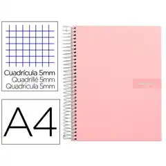 CUADERNO ESPIRAL LIDERPAPEL A4 MICRO CRAFTY T. FORRADA 120H 90 GR CUADRO 5 MM 5 BANDAS 4 COLORES COLOR ROSA BA93 9980