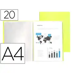 CARPETA LIDERPAPEL ESCAPARATE 20 FUNDAS PP DIN A4 AMARILLO FLUOR OPACO EC67 10996