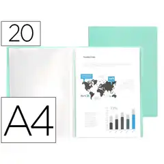 CARPETA LIDERPAPEL ESCAPARATE 20 FUNDAS PP DIN A4 VERDE MANZANA OPACO EC71 11001
