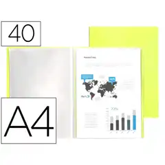 CARPETA LIDERPAPEL ESCAPARATE 40 FUNDAS PP DIN A4 AMARILLO FLUOR OPACO EC79 11032